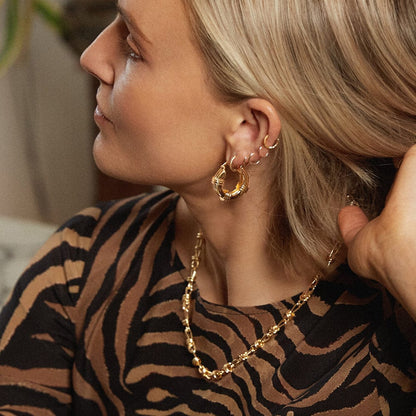 Polly Triple Ridge Chunky Hoop Earrings 18ct Gold Plate