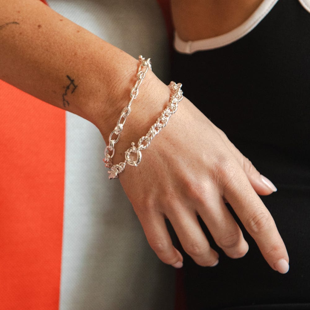 Polly Vintage Rope Chain Bracelet Silver Plate