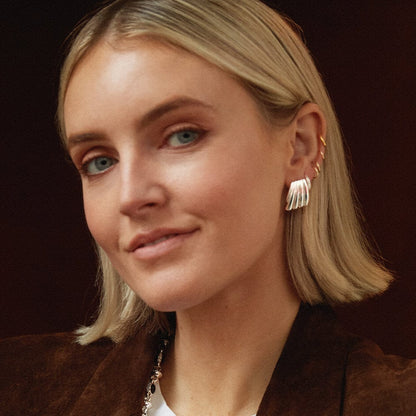 Polly Wave Stud Earrings Silver Plate