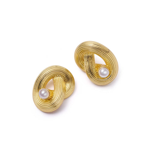 Polly Ties The Knot Pearl Stud Earrings 18ct Gold Plate