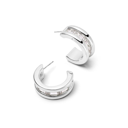 Polly Crystal Hoop Earrings Silver Plate