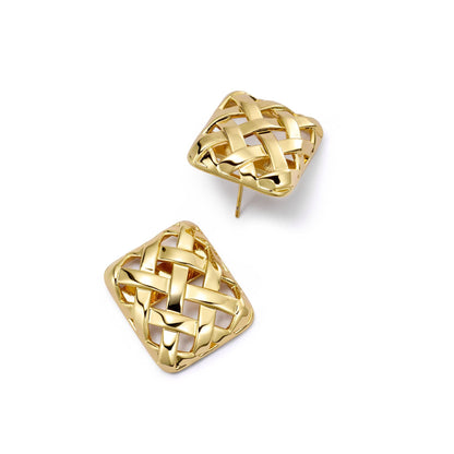 Polly Woven Square Studs 18ct Gold Plate