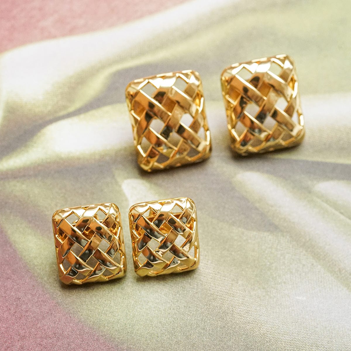 Polly Woven Square Studs 18ct Gold Plate