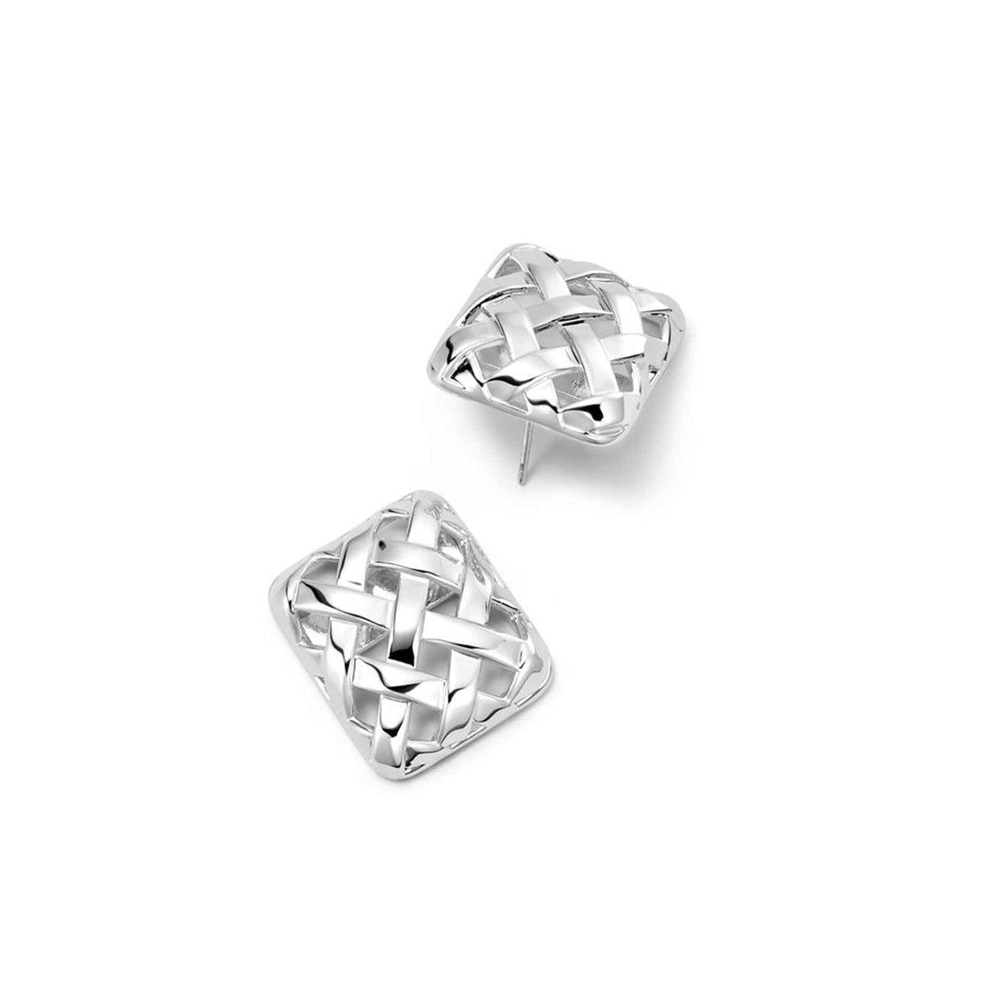 Polly Woven Square Studs Silver Plate