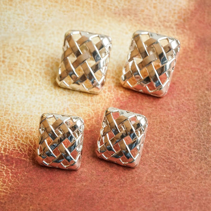 Polly Woven Square Studs Silver Plate