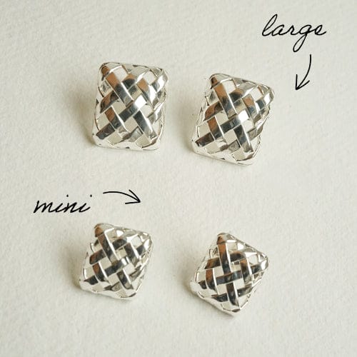 Polly Woven Square Studs Silver Plate