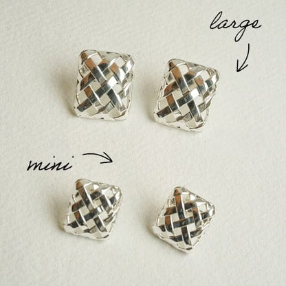 Polly Woven Square Studs Silver Plate