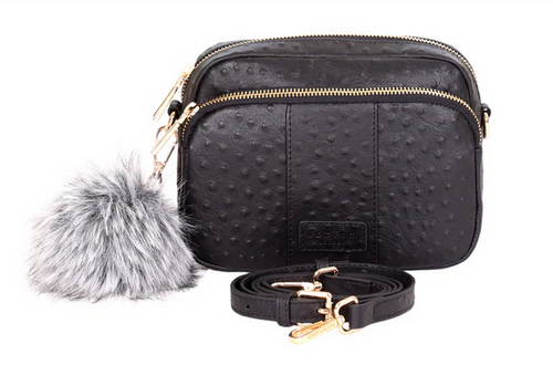 Pom Pom London Original Bag Black Ostrich