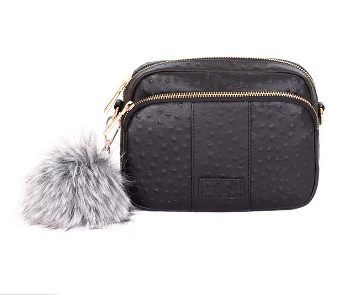 Pom Pom London Original Bag Black Ostrich