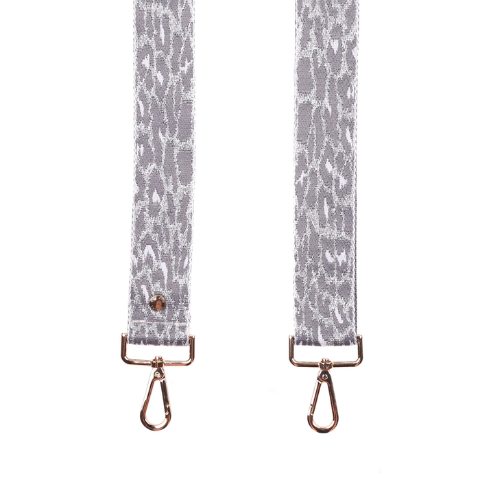 Pom Pom Strap Silver & Grey Leopard