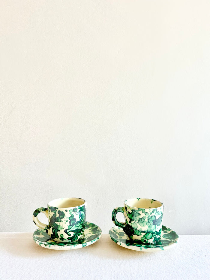 Pompeii Espresso Cup & Saucer - Emerald-  S/2