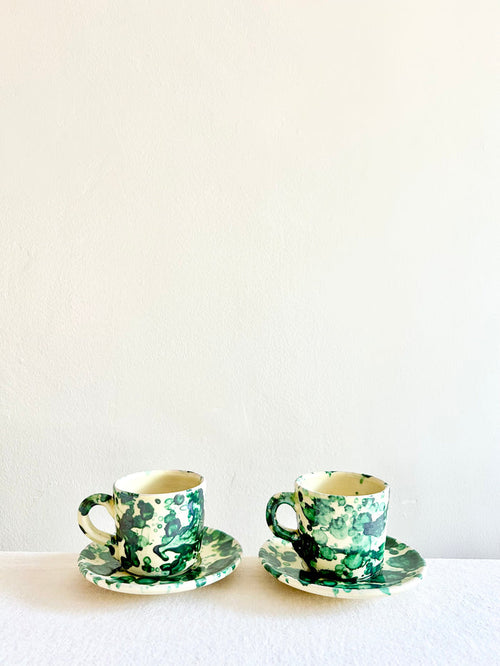Pompeii Espresso Cup & Saucer - Emerald-  S/2