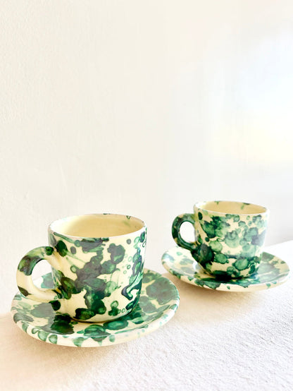 Pompeii Espresso Cup & Saucer - Emerald-  S/2