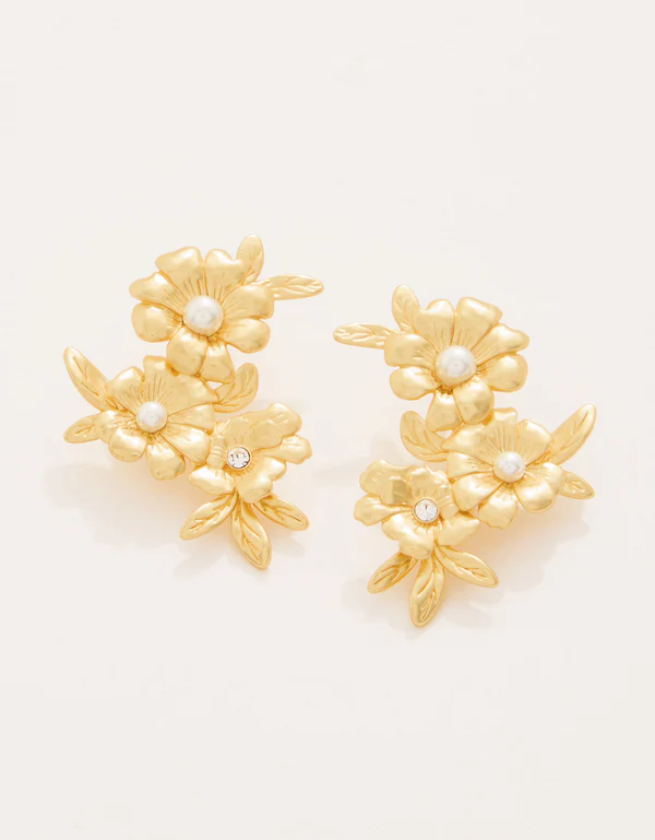 Posy Party Earrings Gold Crystal