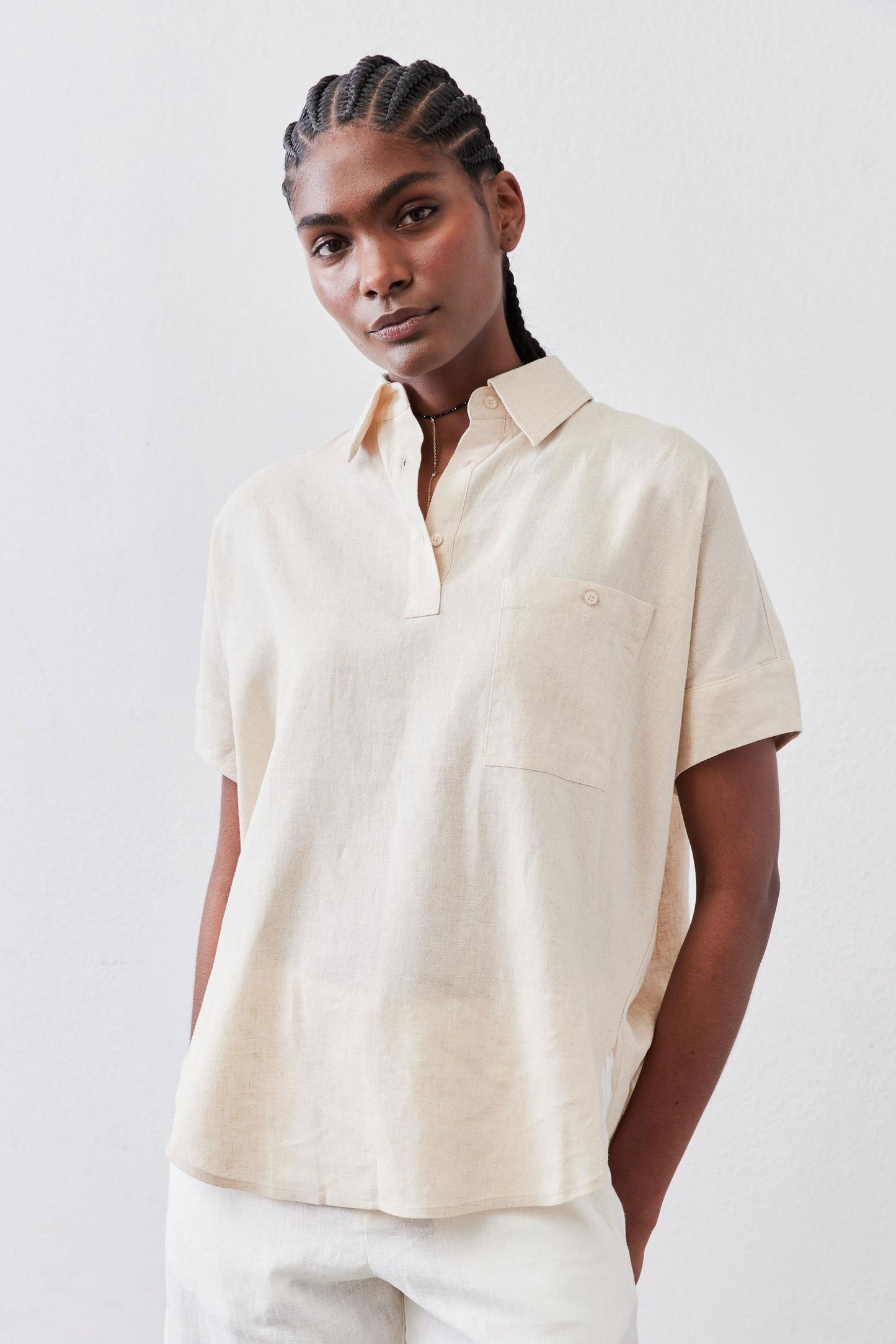 Pullover Short Sleeve Linen Blouse