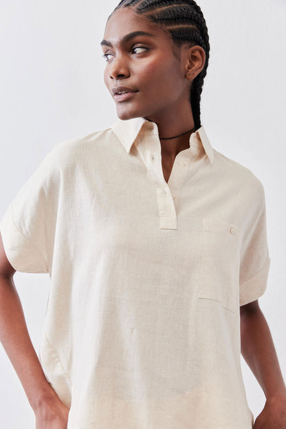 Pullover Short Sleeve Linen Blouse