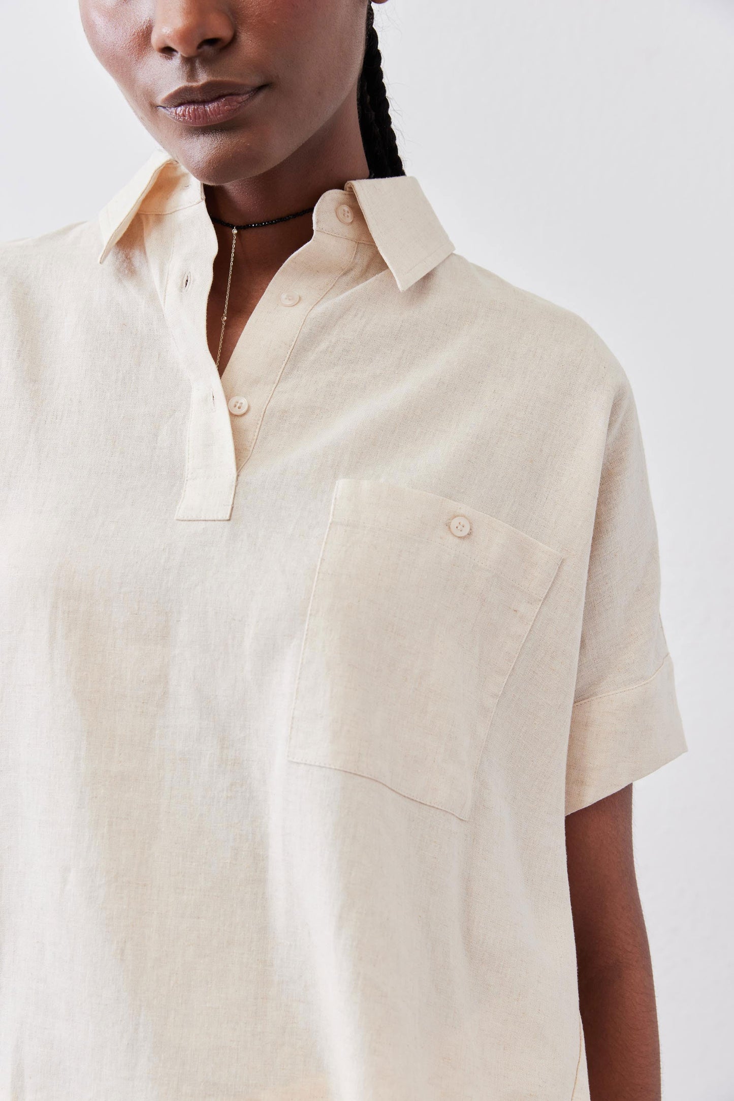 Pullover Short Sleeve Linen Blouse