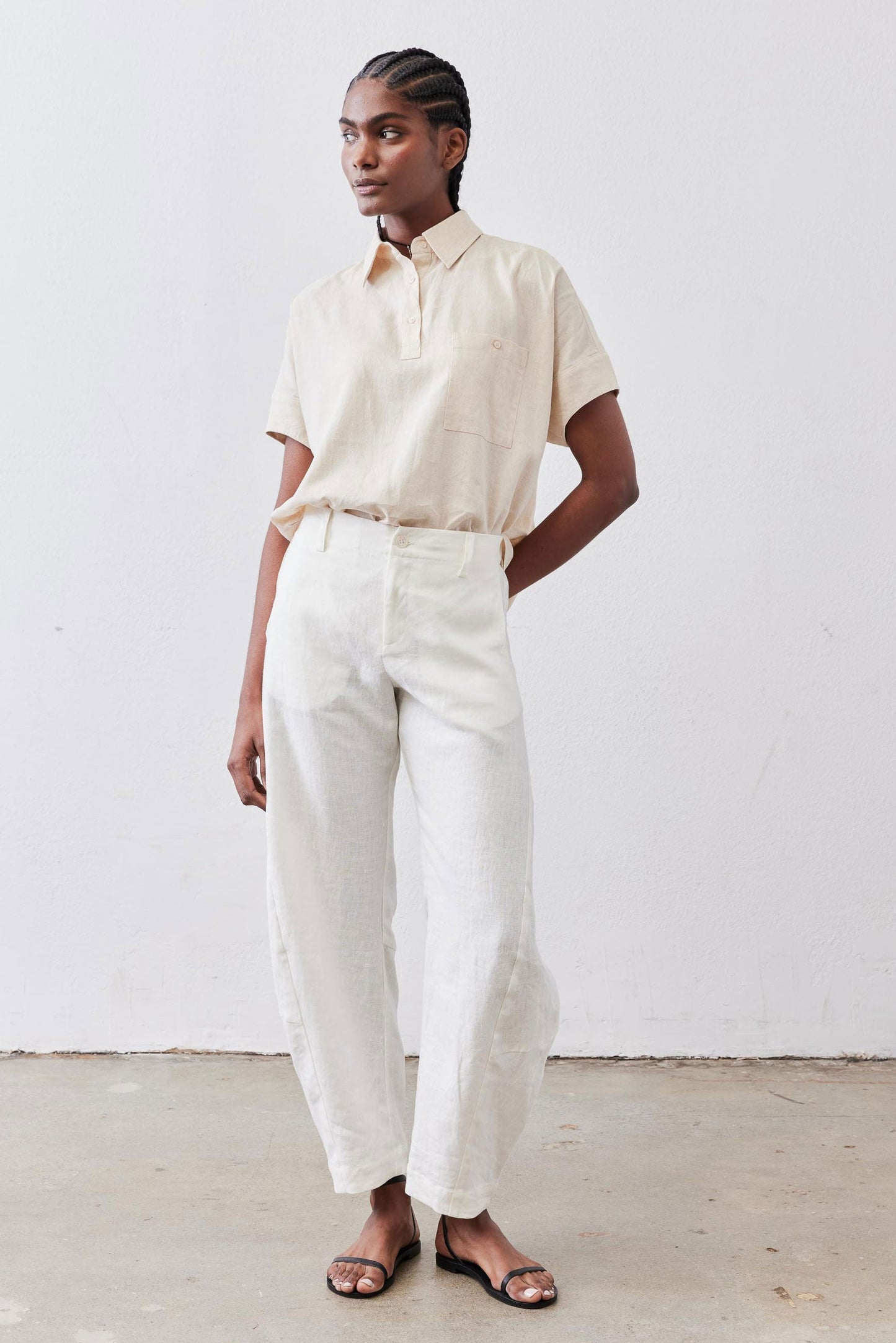 Pullover Short Sleeve Linen Blouse