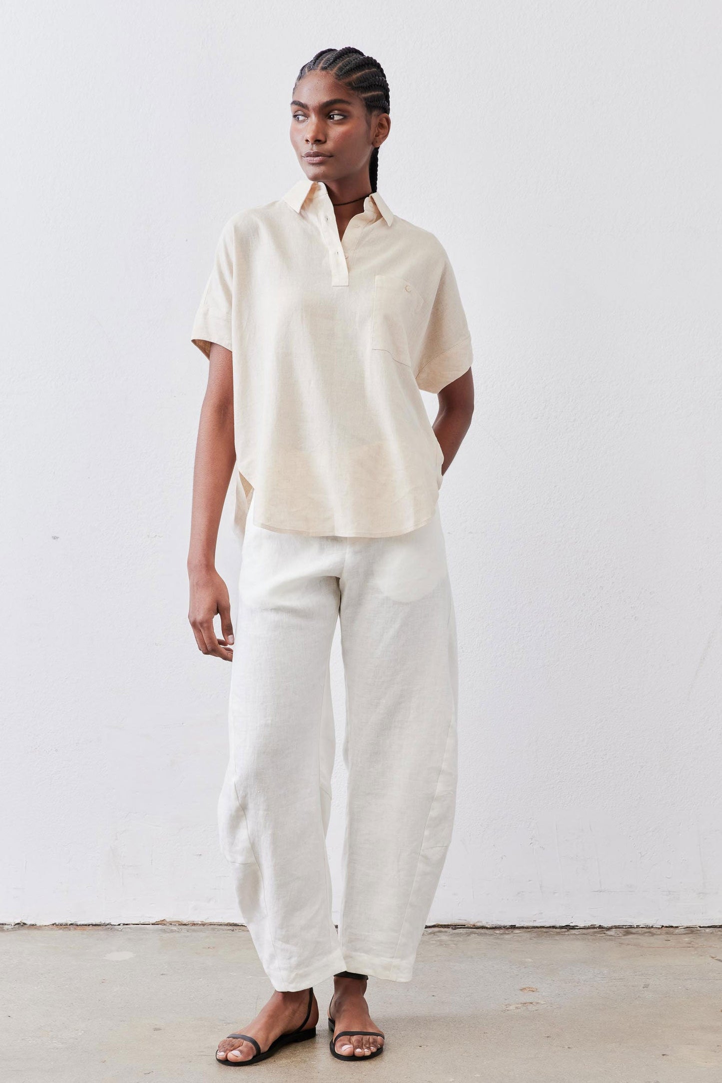 Pullover Short Sleeve Linen Blouse