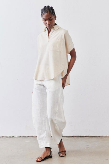Pullover Short Sleeve Linen Blouse