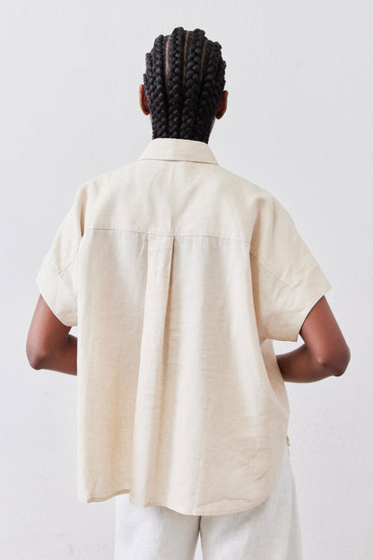 Pullover Short Sleeve Linen Blouse