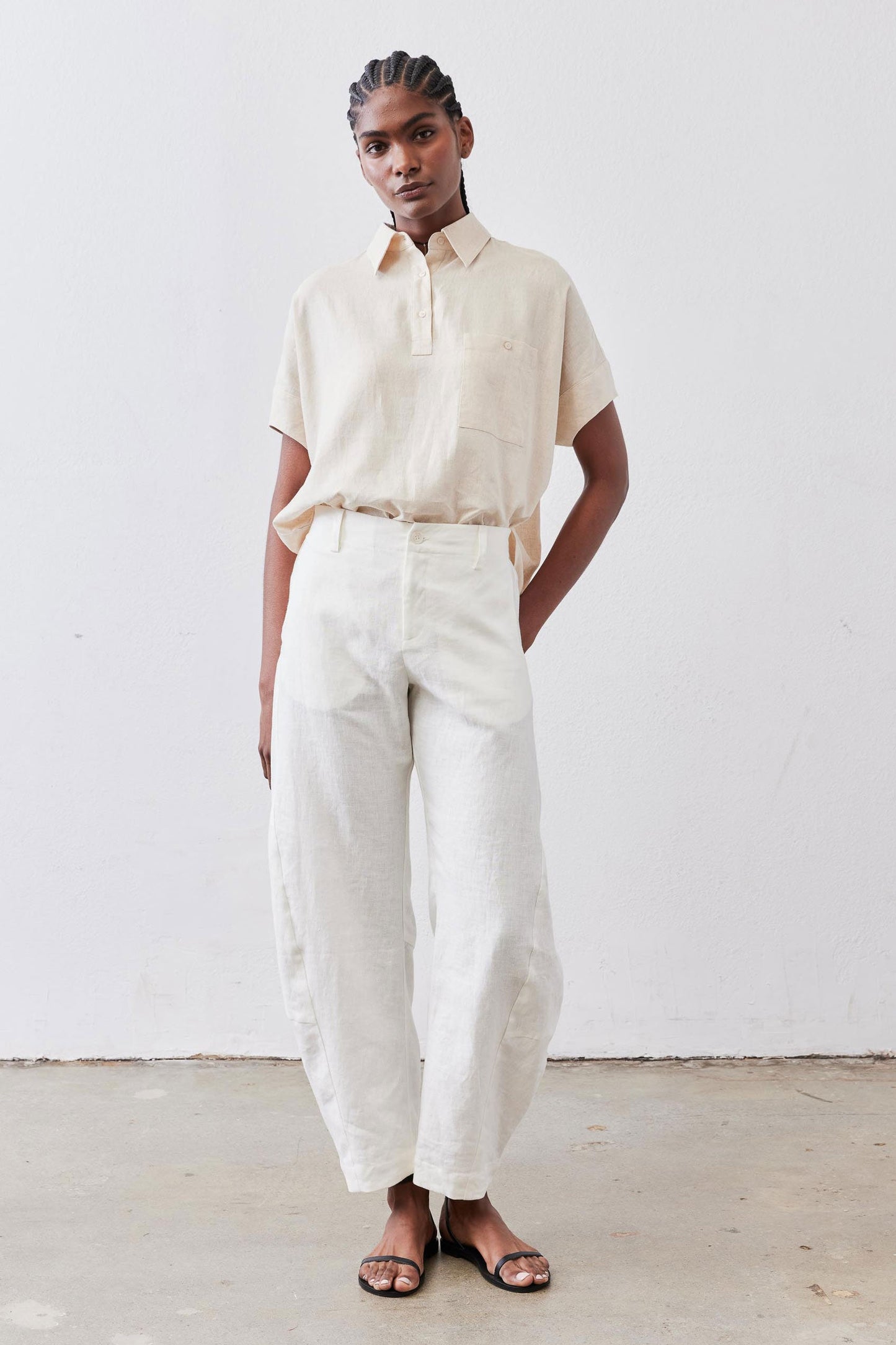 Pullover Short Sleeve Linen Blouse