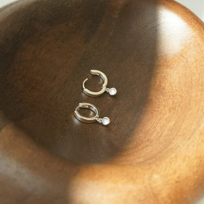 Rainbow Moonstone Healing Huggie Hoop Earrings Sterling Silver