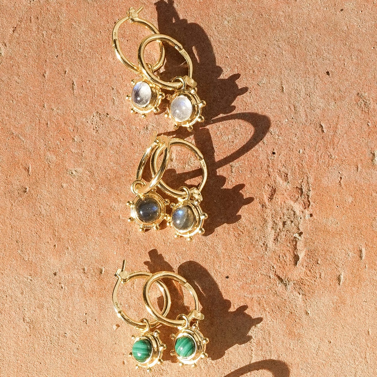 Rainbow Moonstone Healing Stone Charm Earrings 18ct Gold Plate