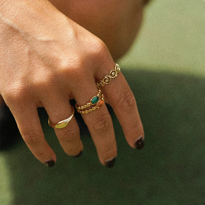 Red Coral Healing Stone Bobble Ring 18ct Gold Plate