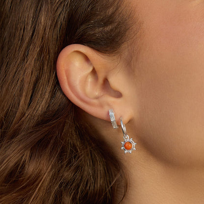 Red Coral Healing Stone Charm Earrings Sterling Silver