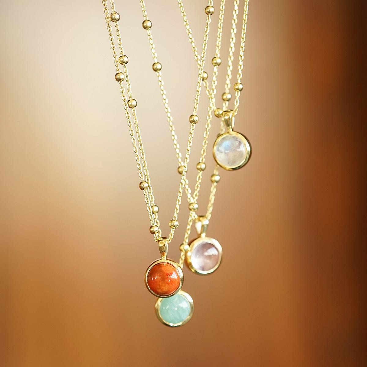 Red Coral Healing Stone Necklace 18ct Gold Plate
