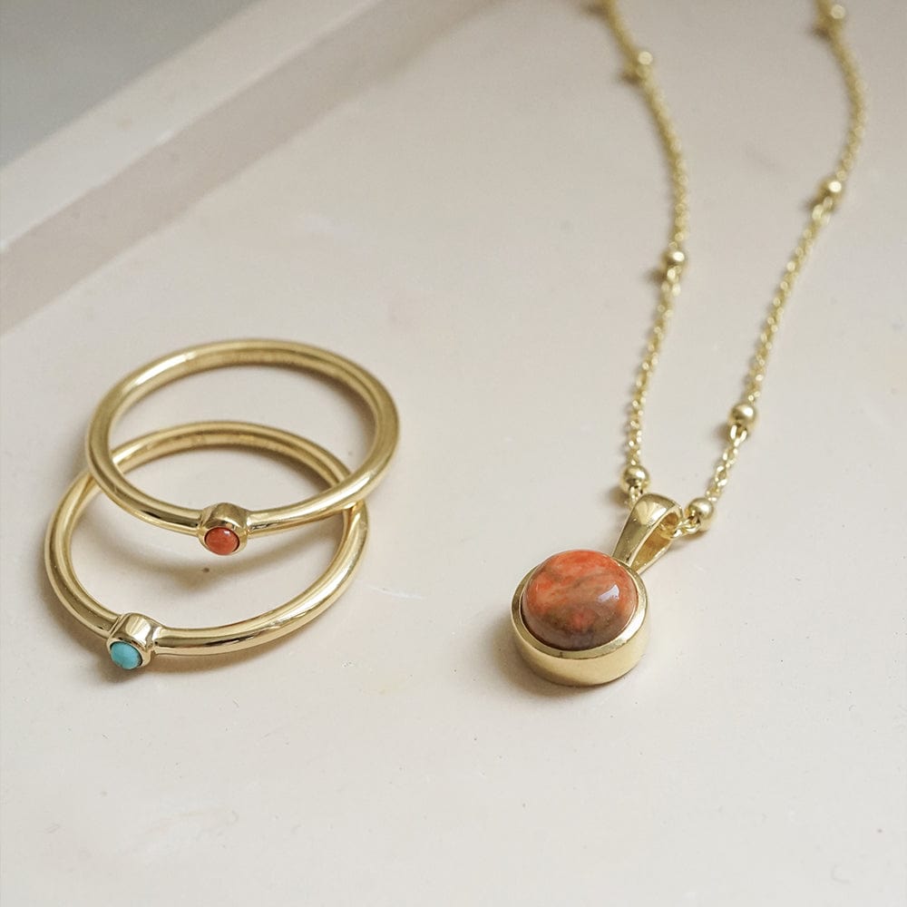 Red Coral Healing Stone Ring 18ct Gold Plate