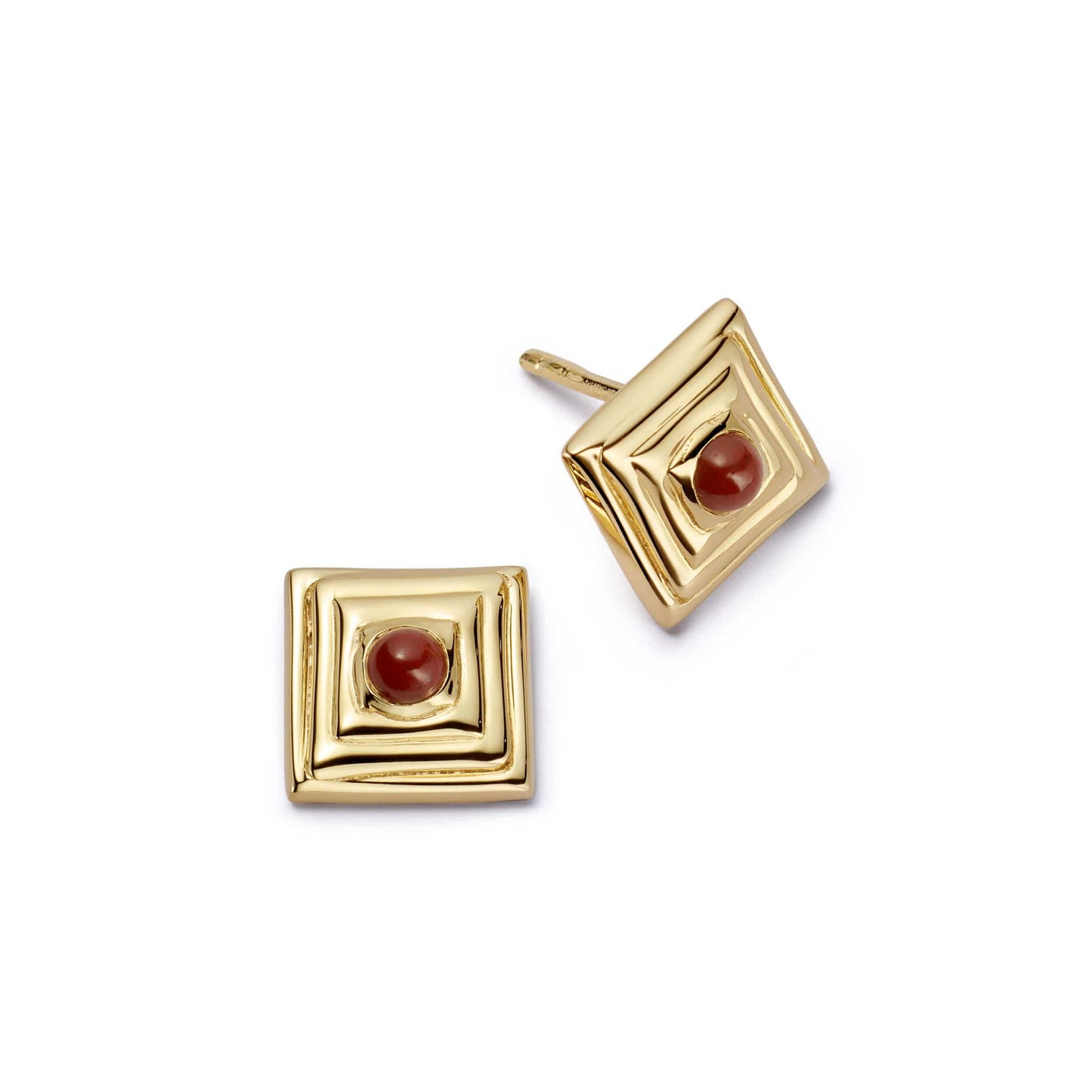 Red Jasper Mini Square Stud Earrings 18ct Gold Plate