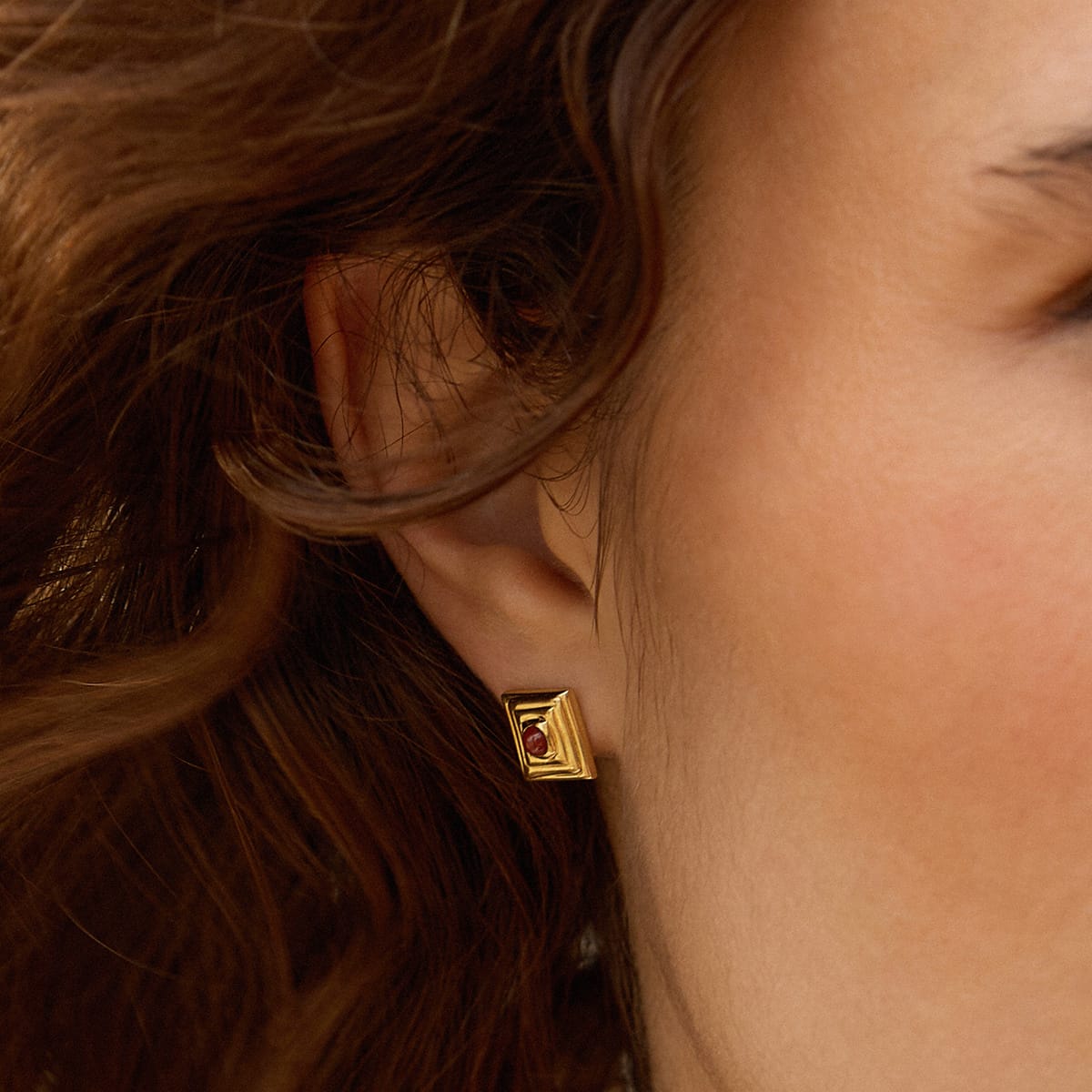 Red Jasper Mini Square Stud Earrings 18ct Gold Plate