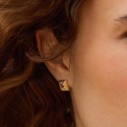 Red Jasper Mini Square Stud Earrings 18ct Gold Plate