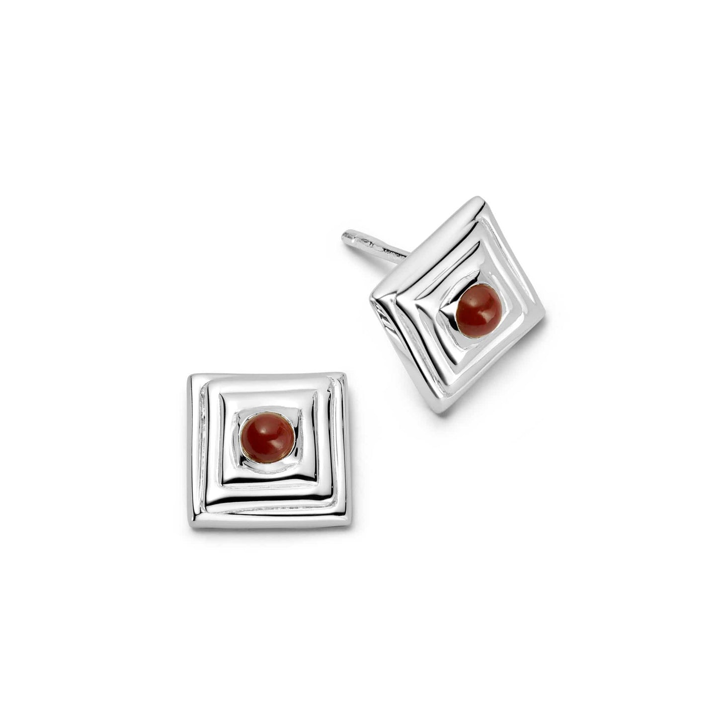 Red Jasper Mini Square Stud Earrings Sterling Silver