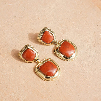 Red Jasper Organic Double Drop Earrings 18ct Gold Plate