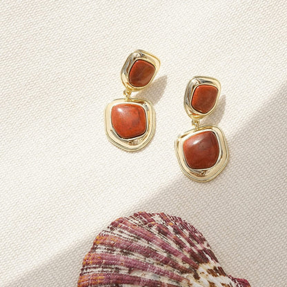 Red Jasper Organic Double Drop Earrings 18ct Gold Plate