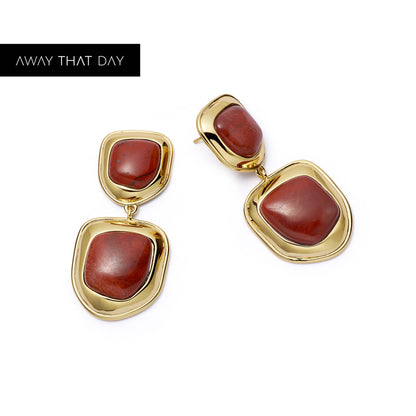 Red Jasper Organic Double Drop Earrings 18ct Gold Plate