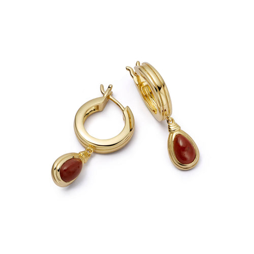Red Jasper Pear Drop Earrings 18ct Gold Plate