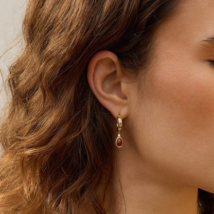Red Jasper Pear Drop Earrings 18ct Gold Plate
