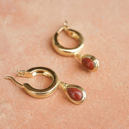 Red Jasper Pear Drop Earrings 18ct Gold Plate