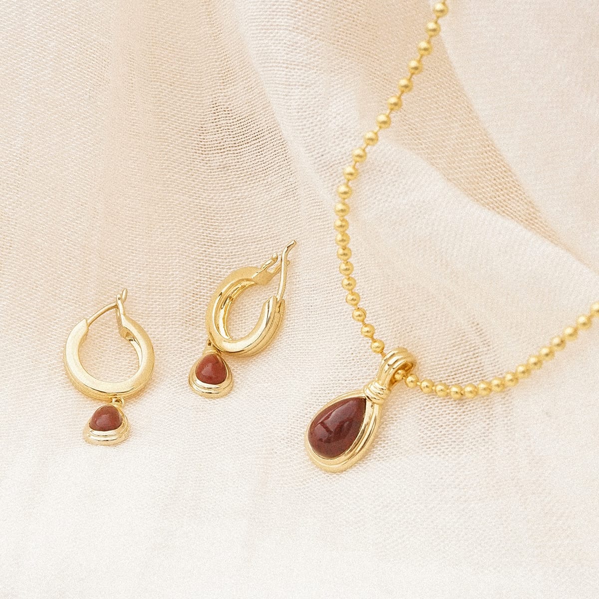 Red Jasper Pear Drop Earrings 18ct Gold Plate