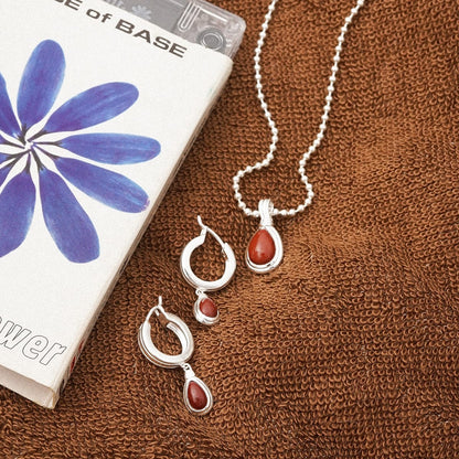 Red Jasper Pear Drop Earrings Sterling Silver