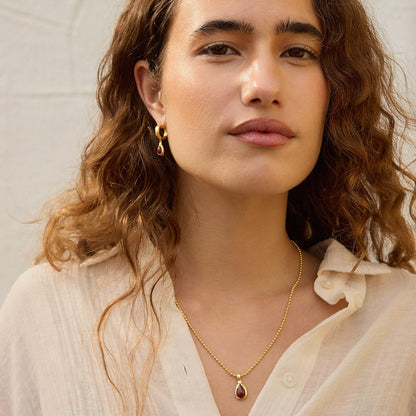 Red Jasper Pear Necklace 18ct Gold Plate