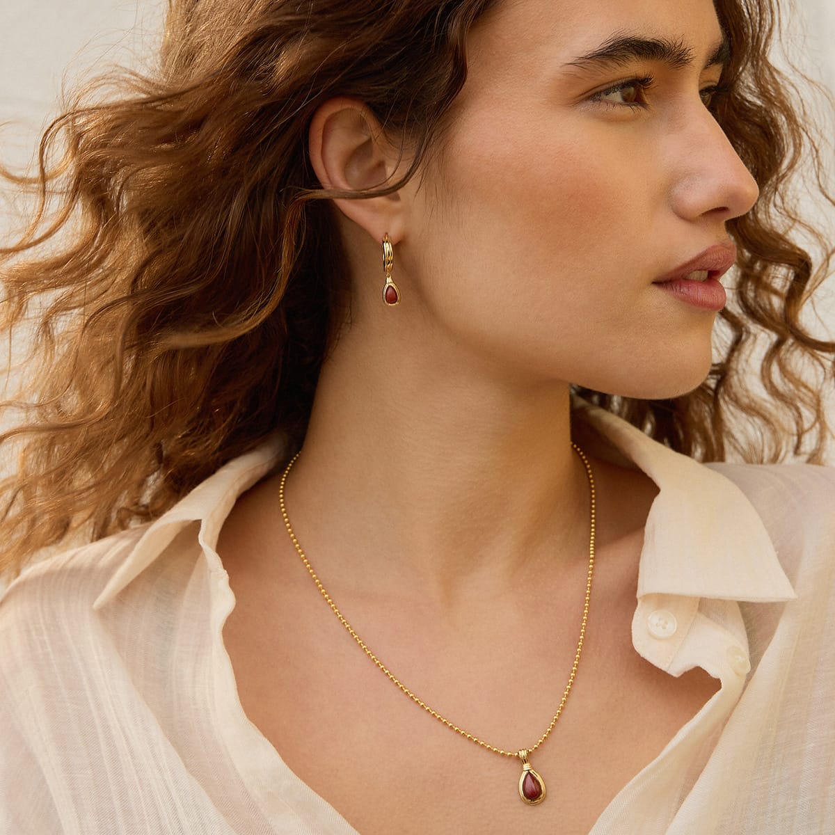 Red Jasper Pear Necklace 18ct Gold Plate