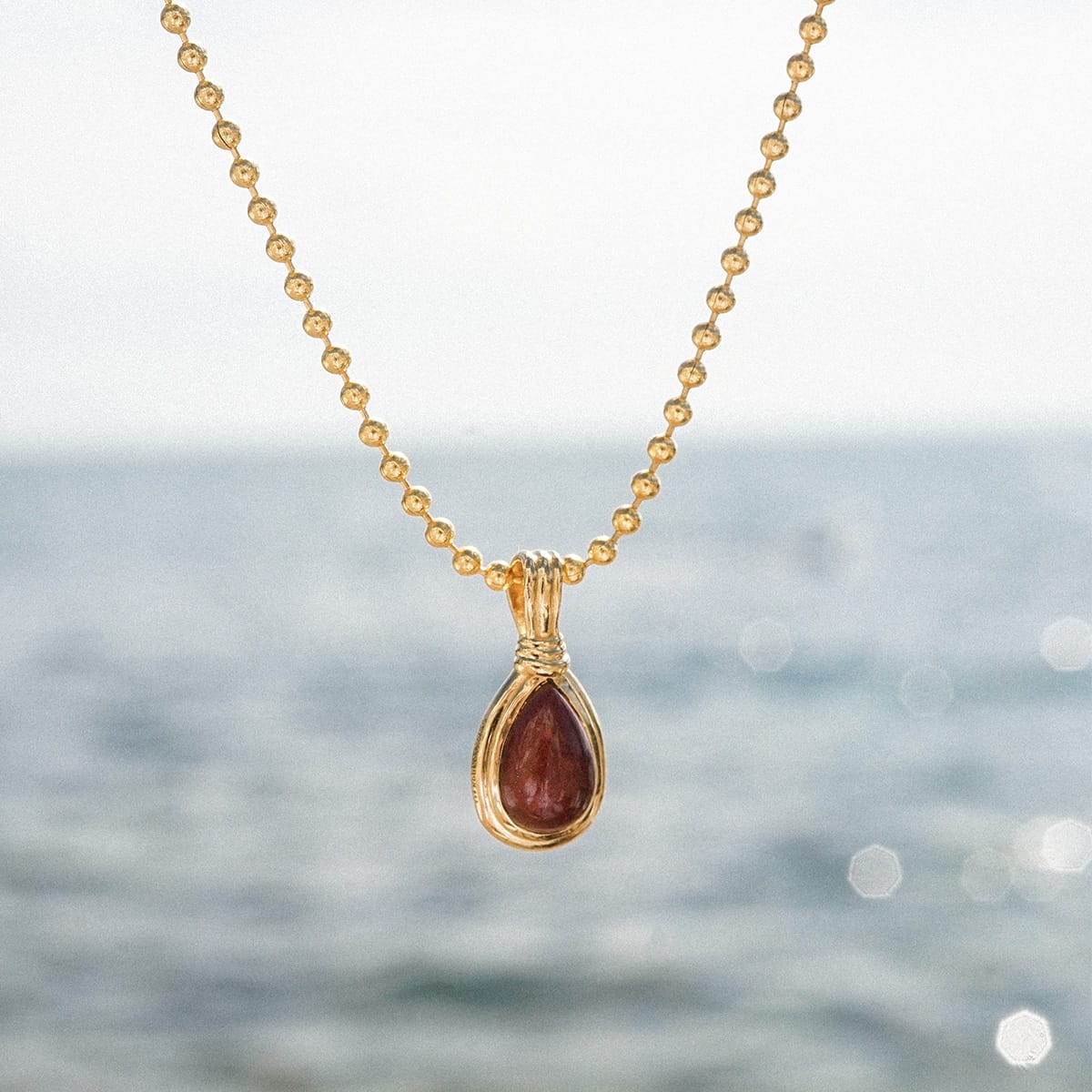 Red Jasper Pear Necklace 18ct Gold Plate