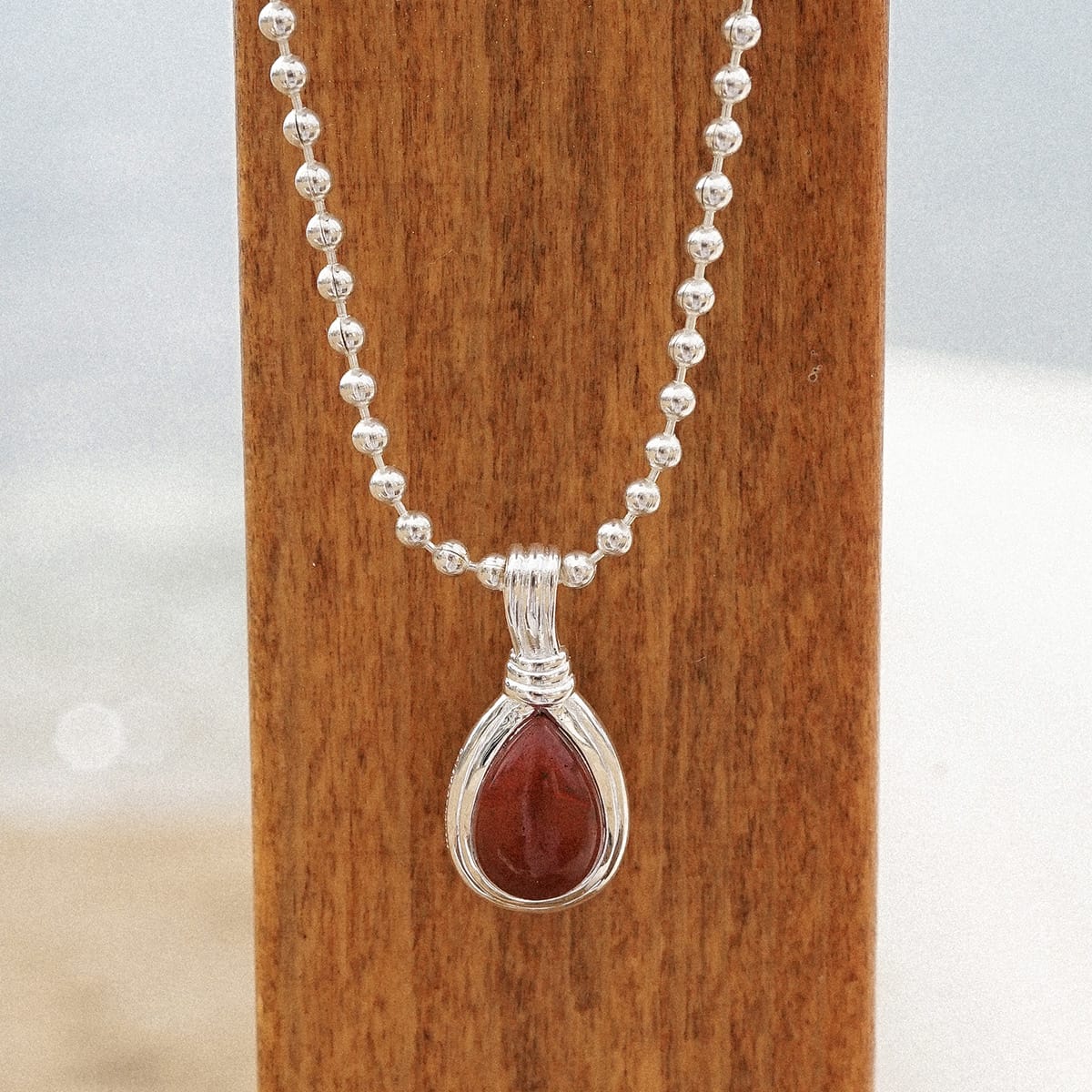 Red Jasper Pear Necklace Sterling Silver