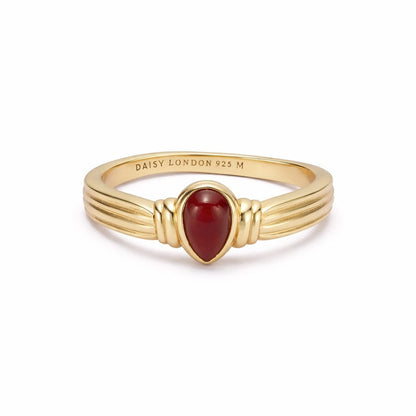 Red Jasper Pear Ring 18ct Gold Plate