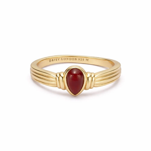 Red Jasper Pear Ring 18ct Gold Plate